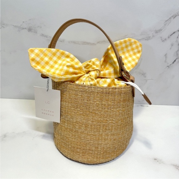 LC Lauren Conrad Handbags - LC Lauren Conrad Woven Tan and Yellow Gingham Bag